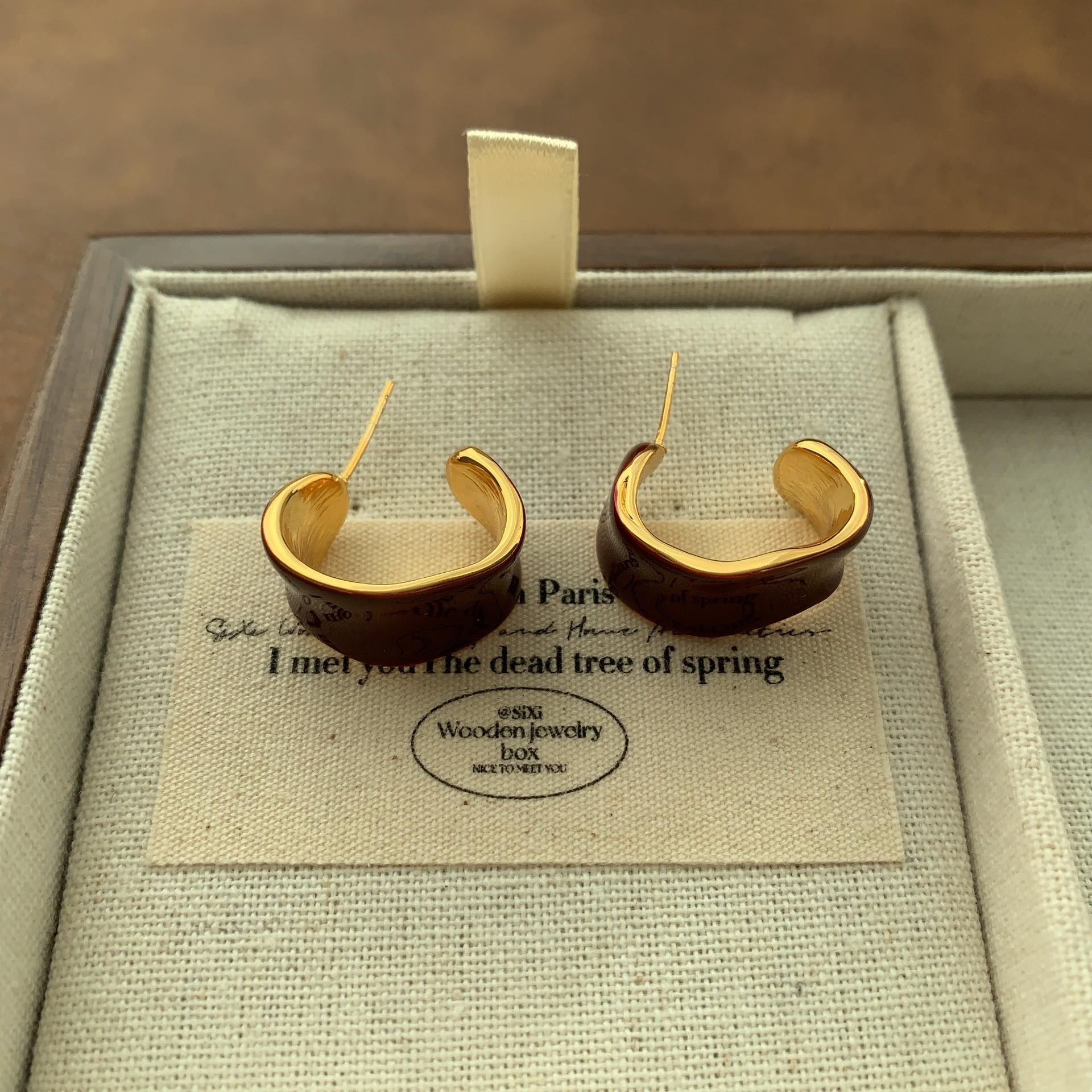 

Burgundy Enamel Flower Ring Earrings Earrings Women s Fashion Personality Temperament Advanced Sense Light Luxury Exquisite Autumn and Winter Earrings