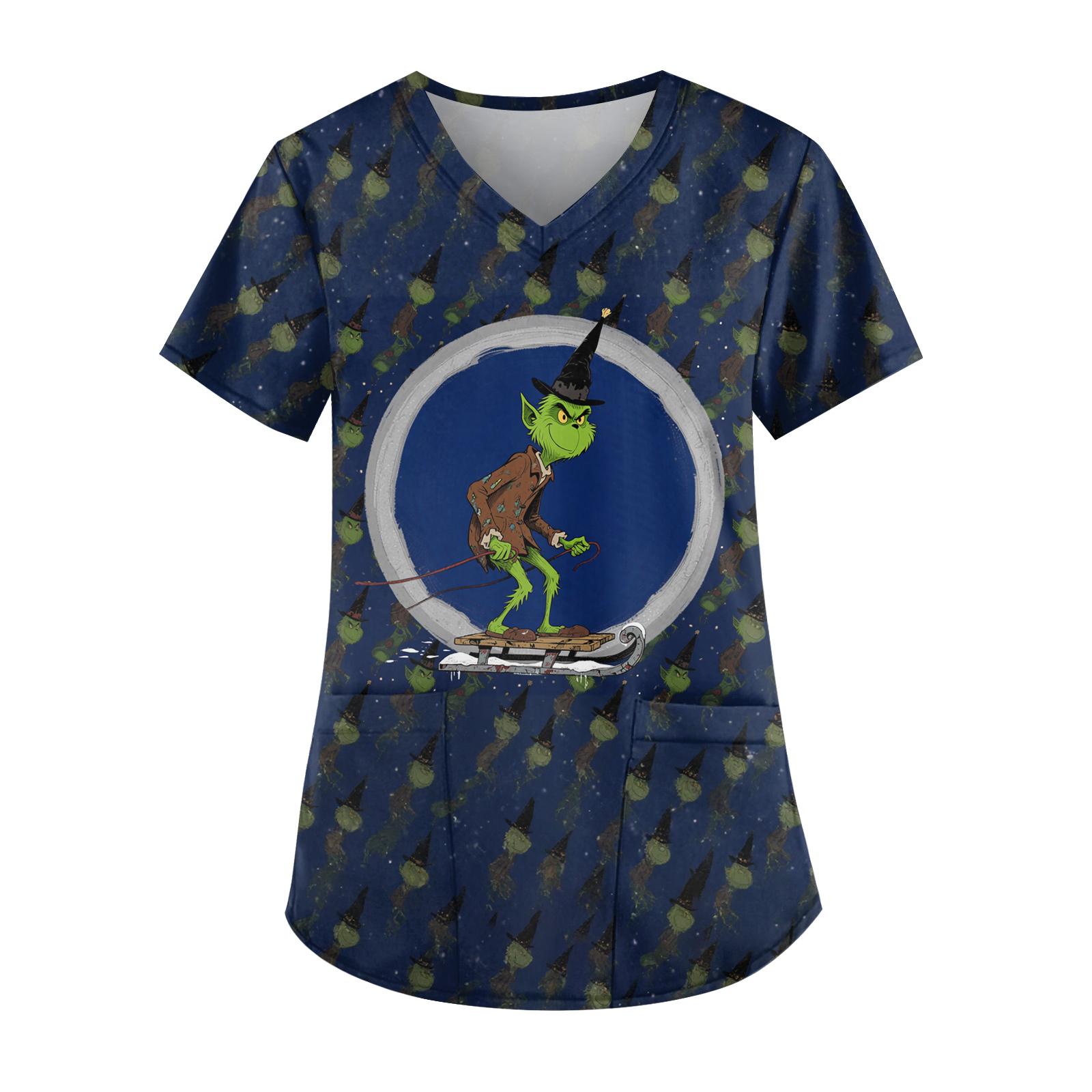 

Женская модная рабочая форма с принтом и карманной футболкой с коротким рукавом XXXL тёмно-синий