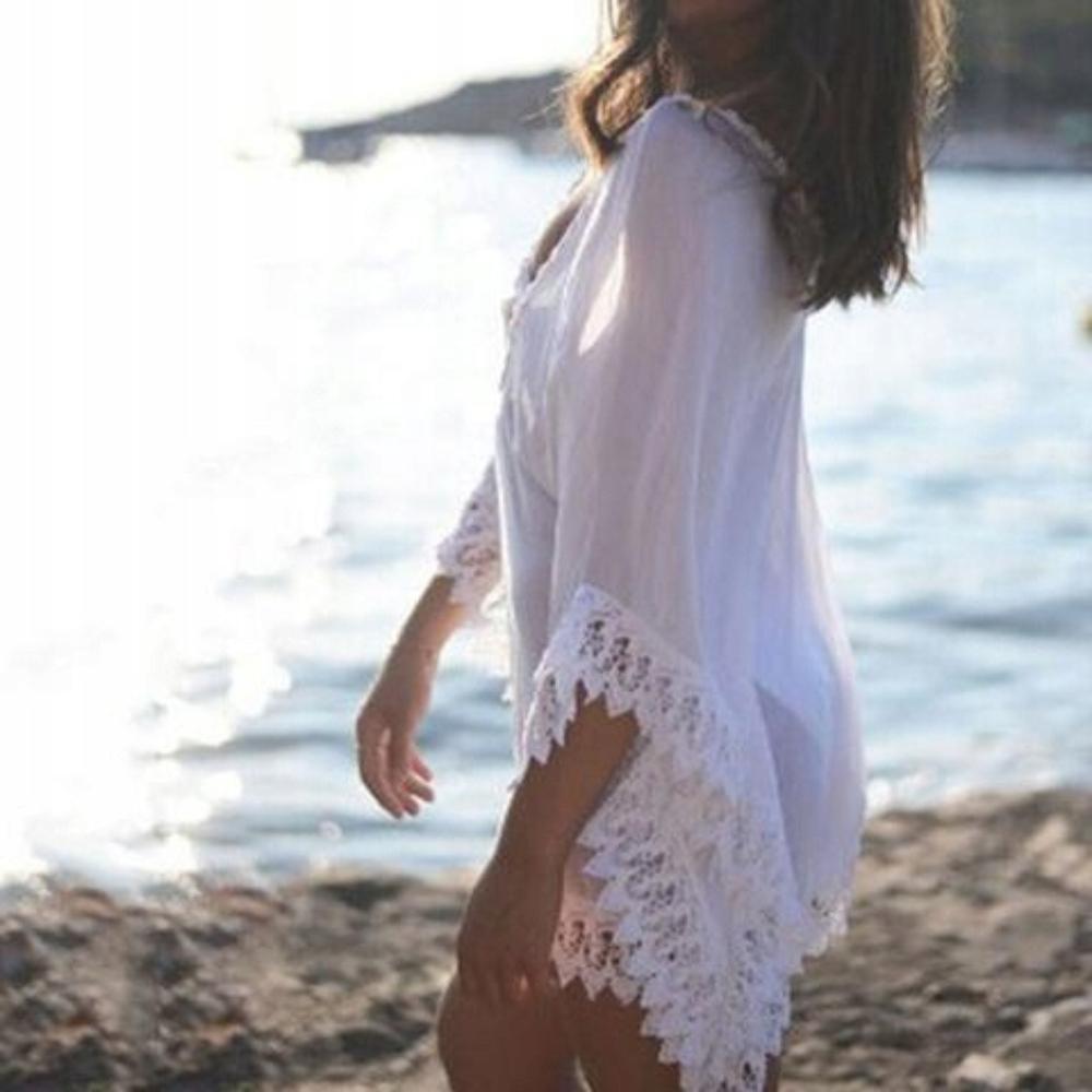 Dress, Cape, Pareo, Summer Tunic, Beach Dress, Lace, Chiffon, White, Boho