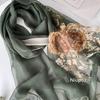 New Design Green Women Elegant Flower Print Chiffon Georgette Bandana Scarf Summer Beach Sunscreen Thin Travel Shawl
