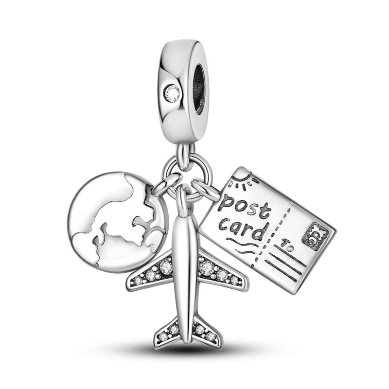 Original Charms Copper Travel Series Plane Camera Handbag Pendants Beads Fit Woman Bracelet Necklace Jewelry Charms Diy Gift