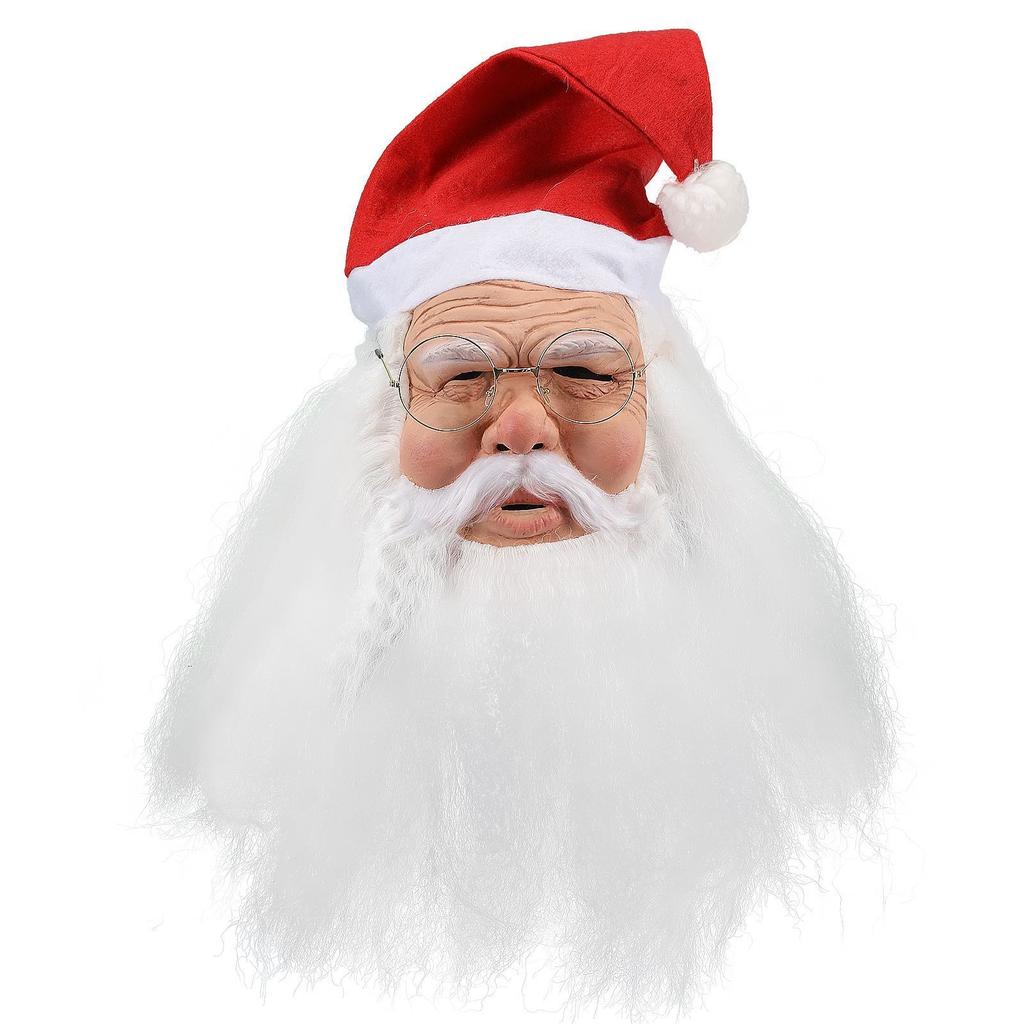 Świąteczna Maska Lateksowa Świętego Mikołaja Święty Mikołaj Ten Sam Styl Lateksowa Nakrycie Głowy Biała Broda Maska Starca Rekwizyt Odgrywanie Roli Nakrycie Głowy