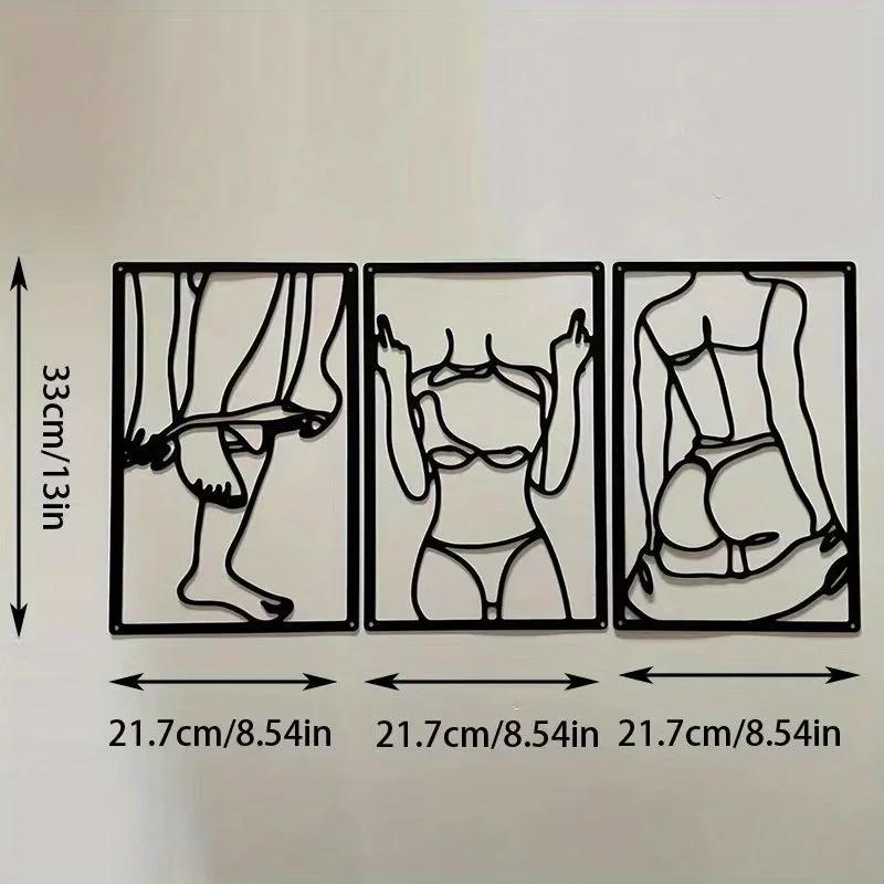 

3 шт./комплект Современный металлический настенный декор - однолинейные рисунки. Идеально подходит для кухни, ванной комнаты.. Абстрактные настенные скульптуры для декора. чёрный