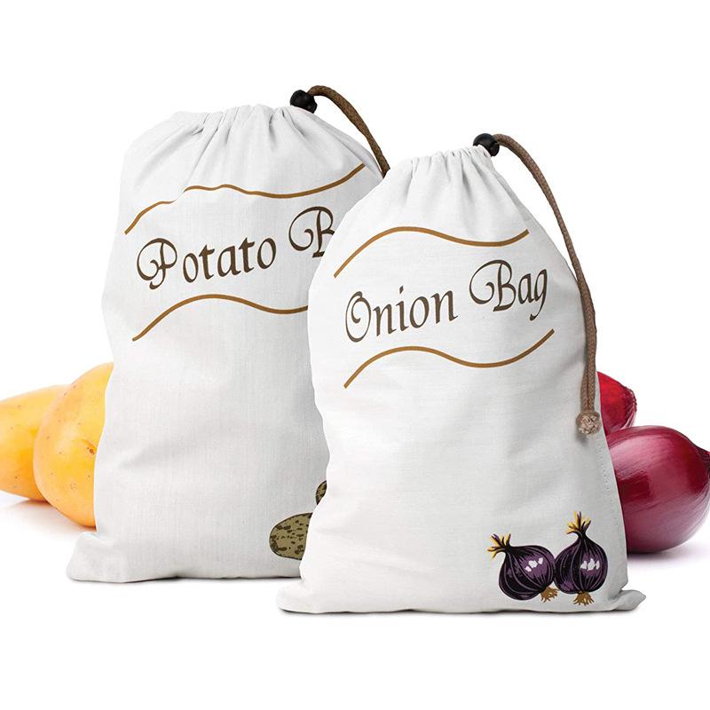 Potato Onion Storage Bag Keep Fresh Vegetable Fruit Organizer Drawstring Canvas Bags Reusable Sacks Holds Keeper Large Capacity