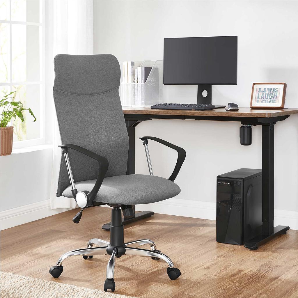 SONGMICS OBN034G01 Office Chair Ergonomic Swivel Chair Padded Seat Fabric Cover Height-Adjustable and Tiltable Up To 120 Kg Load Capacity Grey