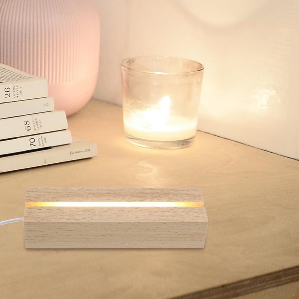 KESYOO Wooden LED Light Base, Set of 3, Made of Beech Wood, 6-inch, Lighting Stand, Base, USB Compatible, Home Use, Display Light Stand