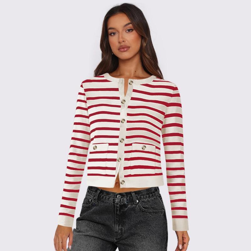 Damen Herbst und Winter Bequemes Lässiges Langarm Gestreiftes Pendler-Oberteil