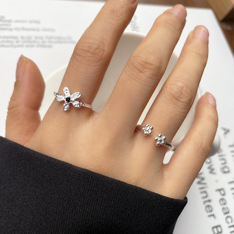 Lan Zhi: Inel Versatil cu Flori pentru Femei Dongdaemun Coreean - Argint Sterling 925 Deschis