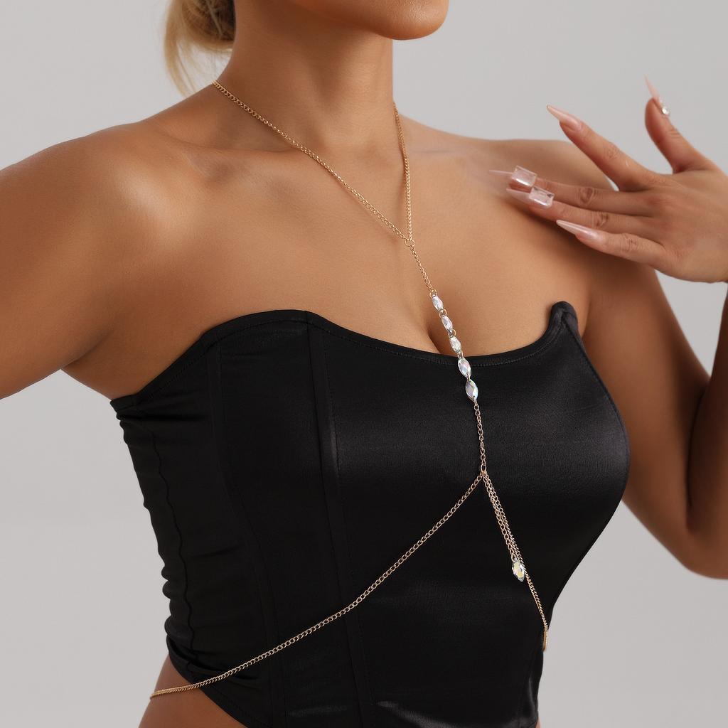 European and American Jewelry, Fashion Creative Colorful Crystal Chest Chain Waist Chain Women, Sexy Bikini Hottie Body Chain