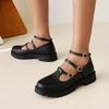Fashion 2025 Women Flats Ankle Strap Buckle Loafers Fashion Round Toe Platform Casual Shoes Ladies Retro British Style Size 34-42 Green