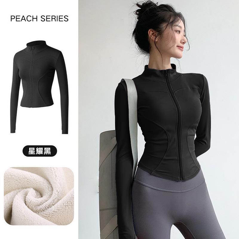 2026 Spring Running Fitness Top, Fleece-Lined Thickened Yoga Wear Sports Jacket for Women, Morning Run, Slimming Long Sleeve S