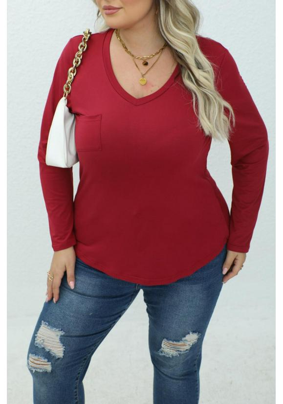 

2026 Autumn Casual Solid Color V-neck Pocket Long Sleeve Women s Shirt XL червоний