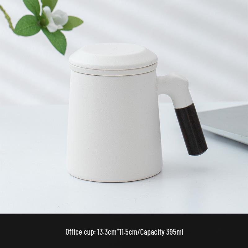 Ceramic Tea Brewing Mug with Wooden Handle, Lid, and Filter - Large Capacity Office Souvenir Cup
