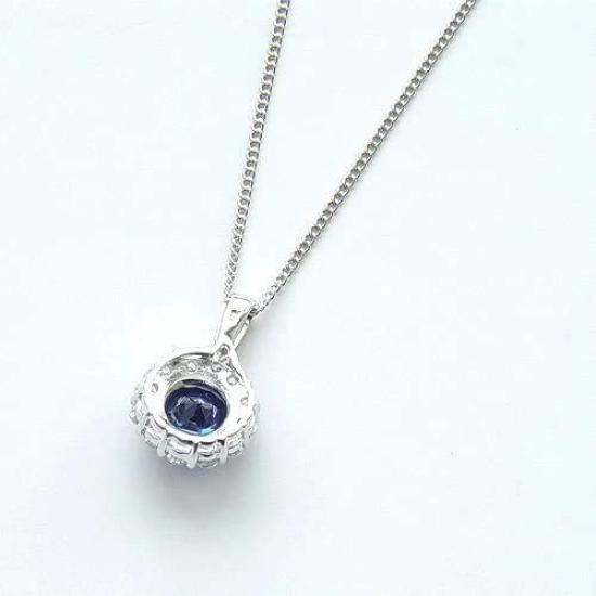 [Your and My Jewelry Box] Silver Synthetic Sapphire Pendant Necklace, Large 2.0 Carat [September Birthstone] 14205 [Jewelry] [Gift Wrapping Available]