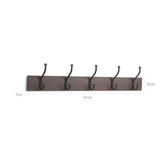 Basics Wall Hook Hanger Wall-Mounted 5 Hooks Vintage Rectangular Espresso