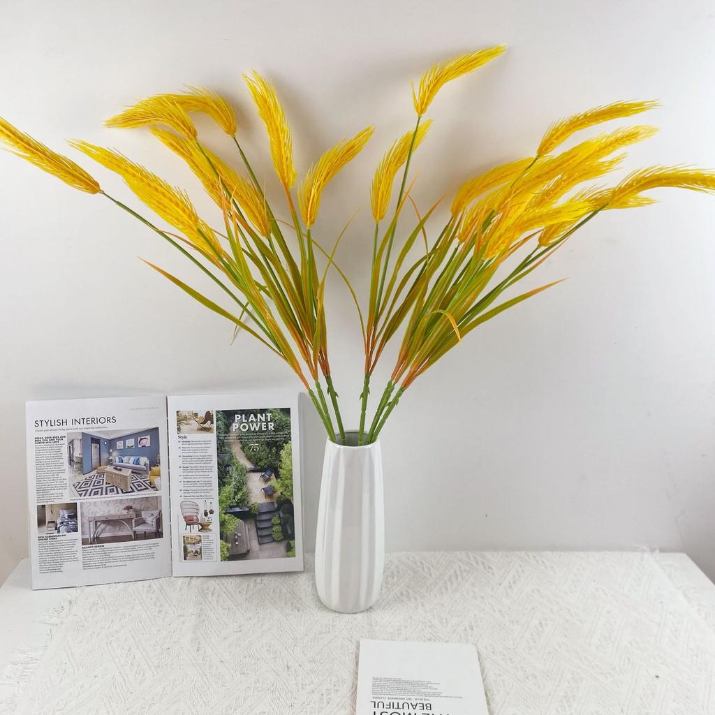 10pcs Simulated Plant Single Branch 3 Fork Wheat Ear Golden Rice Wheat Ear Pastoral Crop Home Decoration