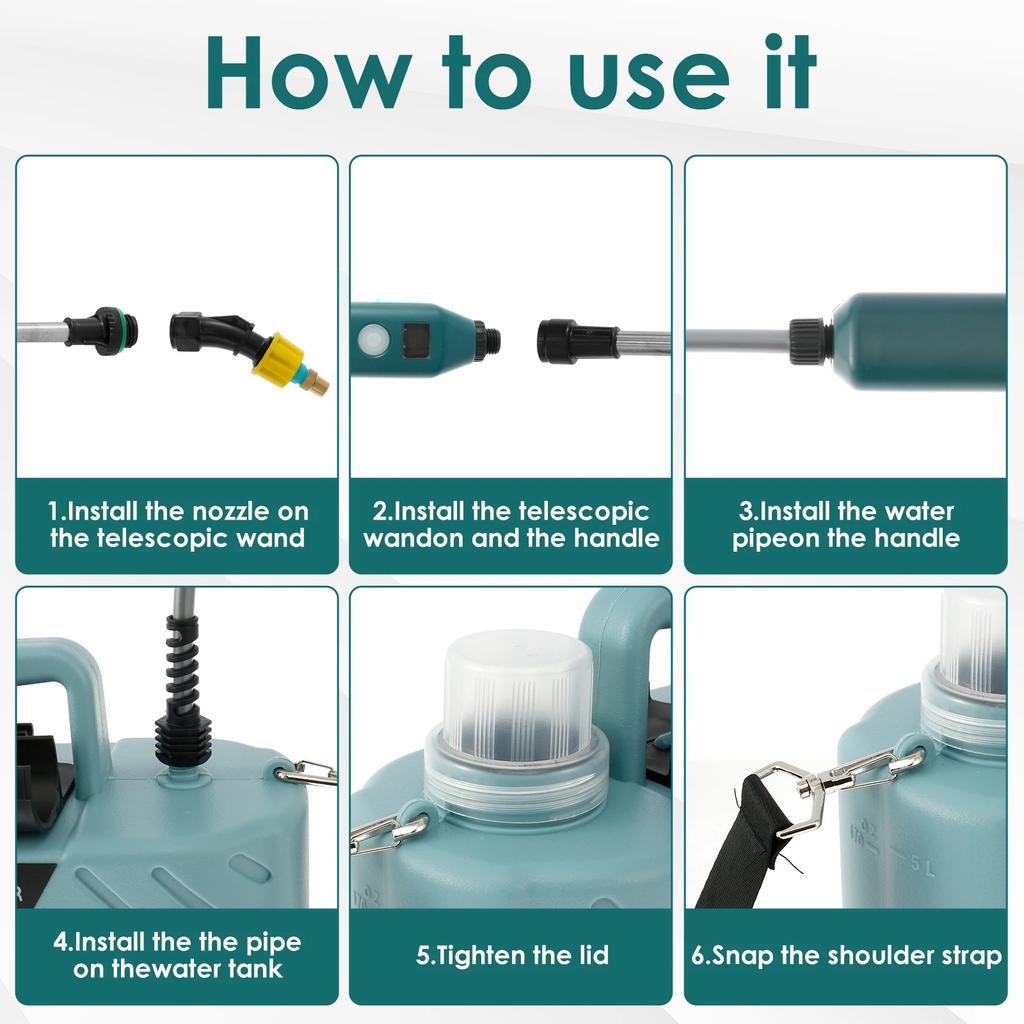 5L Battery Powered Sprayer with 3 Mist Nozzles Portable Sprayer with Adjustable Shoulder Strap USB Rechargeable Irrigation Tool