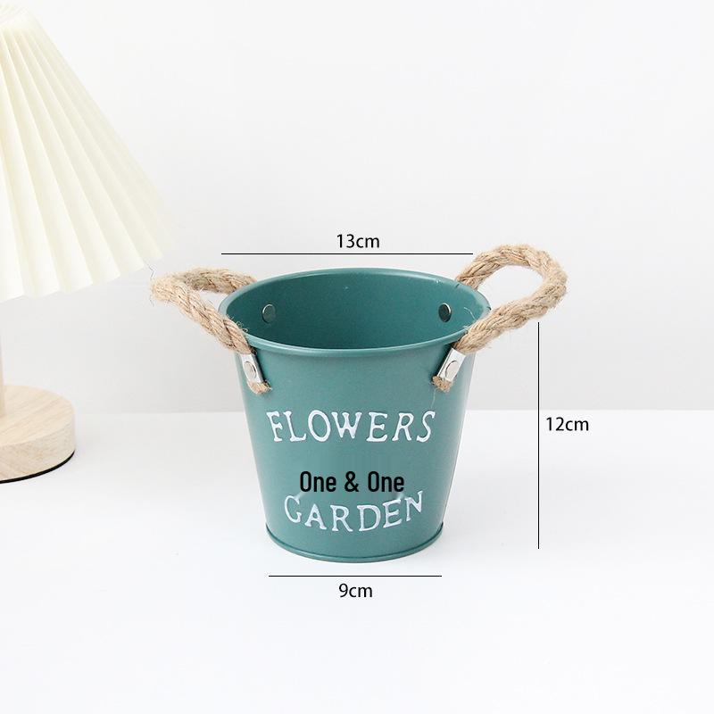 Colorful Tin Flower Pot with Hemp Rope - Iron Art Planter for Succulents - Decorative Desktop Storage Bucket