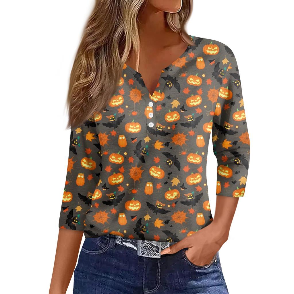 Women's Casual Fashion Sexy Comfortable V-Neck Halloween Seven Sleeve Top