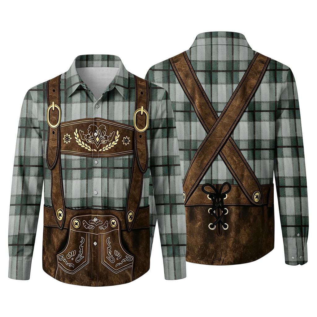 Men's 3D Printed Festival Long Sleeve Shirt with Collar for Casual Outings