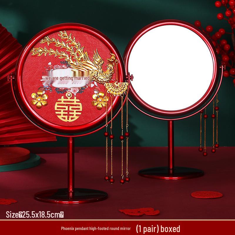 Double Happiness Red Wood Bride Gift Set: Mirror & Comb Collection