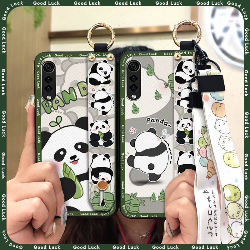 Shockproof Wrist Strap Phone Case For LG Velvet 4G/5G Silicone Soft case Durable Kickstand Cartoon Lanyard Panda Ring