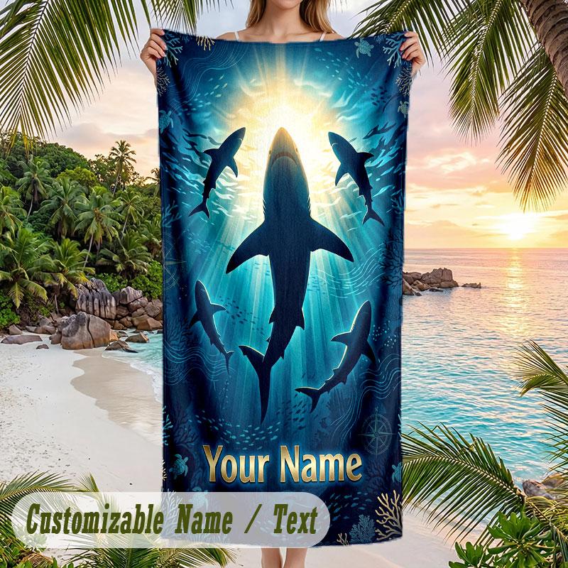 Oceanic Serenity 3 Theme Quick Dry Beach Towel Custom Name Text Print Large Sand Resistant Towel Beach Vacation