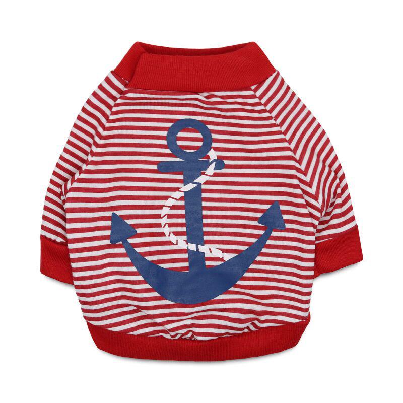 Pet Apparel Cotton Stripe Anchor T-Shirt for Cats & Small Dogs - Spring/Summer Style