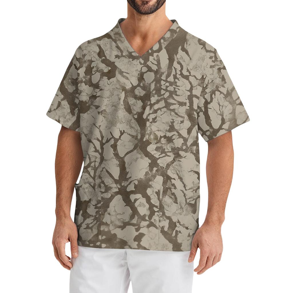 Men's Casual Short-Sleeved V-Neck Printed Front Pocket Top