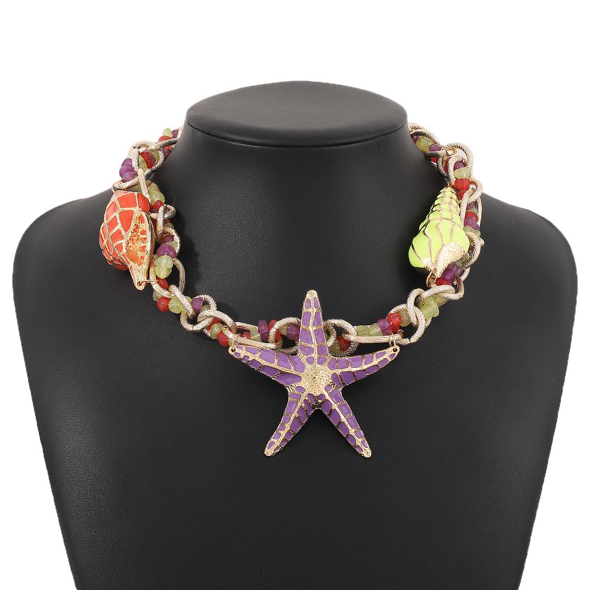 

Аксессуары для отдыха и отдыха в стиле ZA Alloy Drip Oil Starfish Shell Exaggerated Beads Collar для женщин золотой