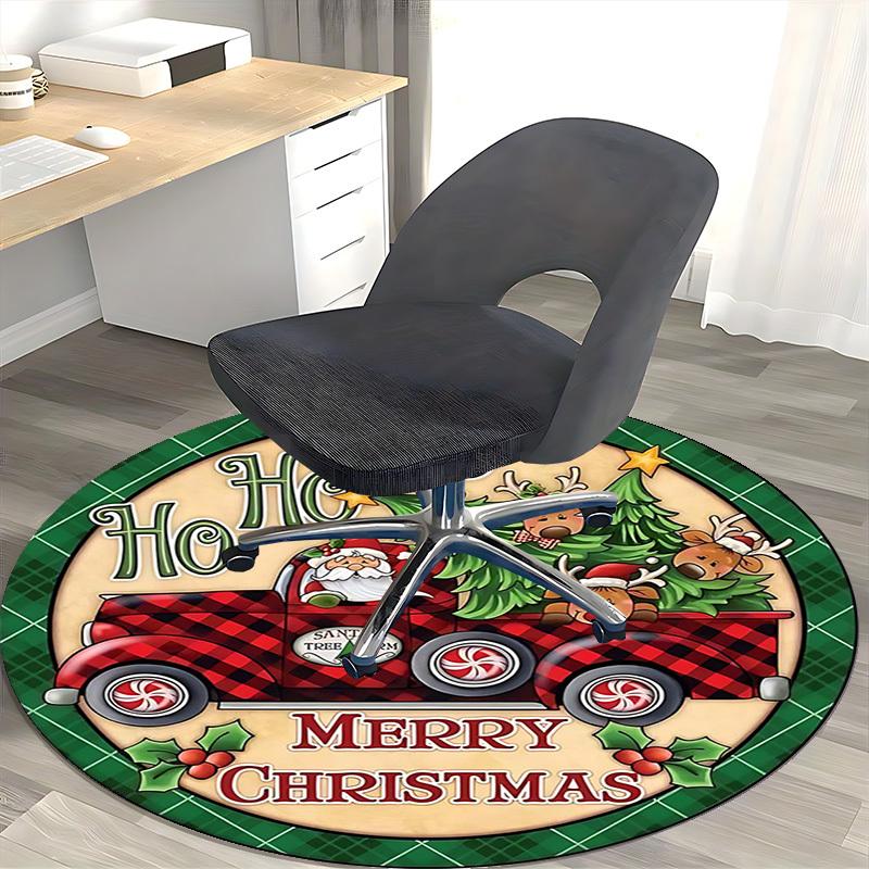 1pc Christmas Santa Claus Plaid Truck Chair Mat - Anime Cartoon Design, Non-Slip Carpet for Office Chair, Home Decor, Living Room, Bedroom, Game Room,