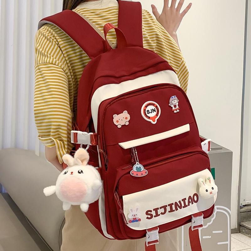 Schoolbag for Children Elementary School Students Burgundy Middle School Students Junior High School Girls Backpack