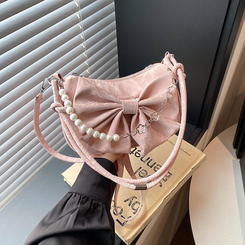 Borsa a tracolla carina con fiocco in PU con chiusura a zip per l'uso quotidiano casual