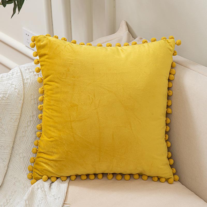 Solid Color Fur Ball Pillow Cover, Velvet Cushion Cover, Sofa Bed Pillow Cover, Nordic Home Chair