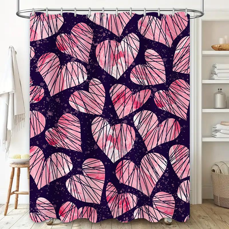 Pink Heart Shower Curtain Bathtub Liner Decor For Bathroom Non-Slip Waterproof Fabric 36X72 Inch Modern Home Design