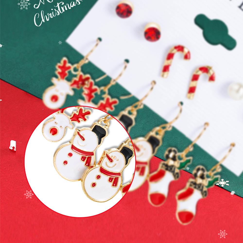6 Pairs Fashionable Cartoon Sweet Christmas Series Earrings Santa Claus Christmas Socks Drip Oil Pattern Earrings Accessories
