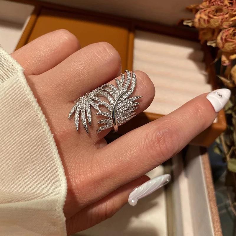 

CAOSHI Irregular Leaves Design Women Rings Full Bling Bling CZ Cocktail Party Aesthetic Female Finger Rings Statement Zircon 6