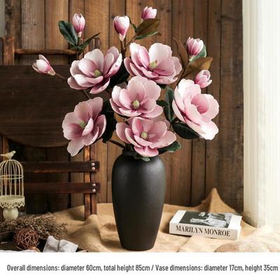 Chinese-Style Artificial Magnolia Floral Arrangement for Living Room Decor