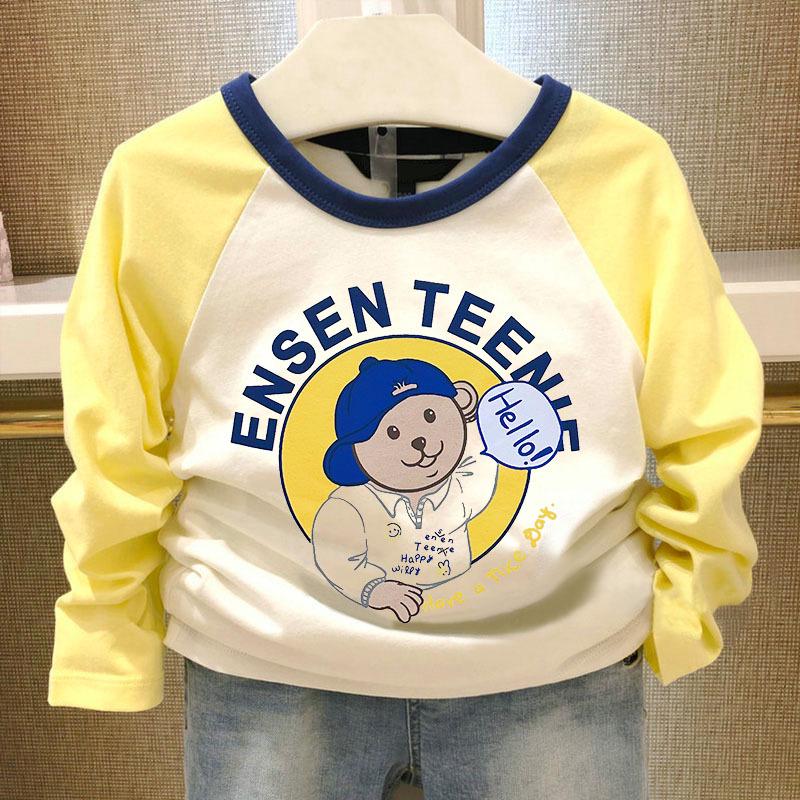 

Детская футболка с длинным рукавом, в стиле колор-блок, с круглым вырезом - Весна/Осень, корейский стиль для детей 130 cm