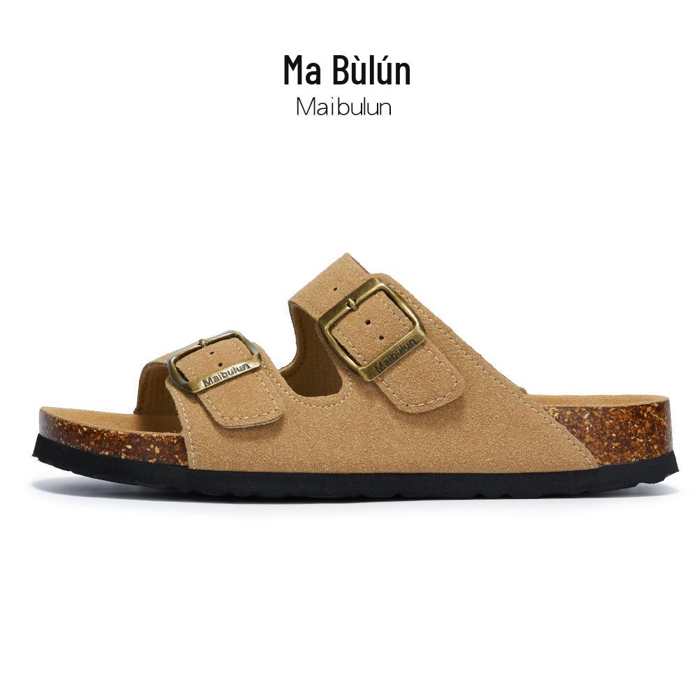 Maibulun Unisex Kork Anti-Rutsch Hausschuhe - Mattes Leder, Einzelner Riemen, Trendige Sommer Strand- & Hauskleidung