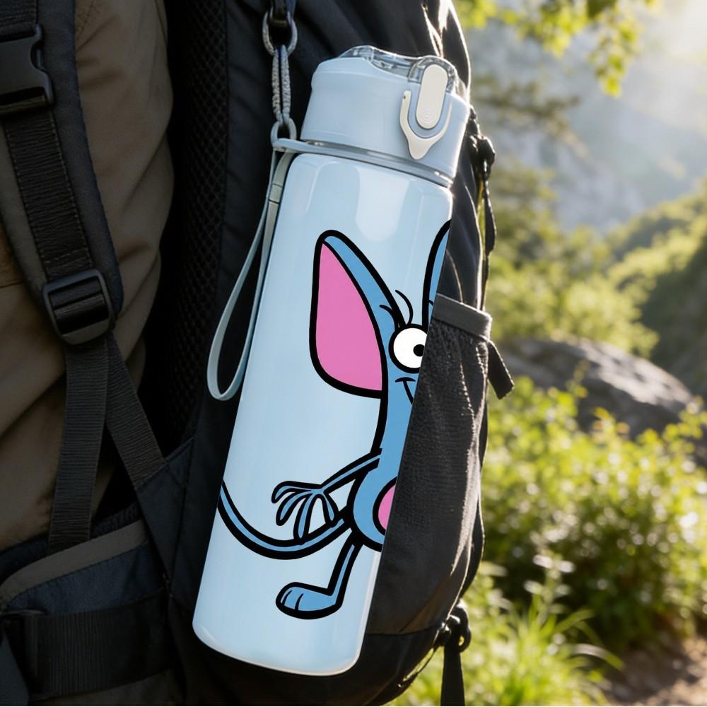 1PC Little Grey Mouse Cartoon 750ml Color Plastic Sports Water Bottle Leakproof Flip Straw Lid Suitable for Sports Office Home Use