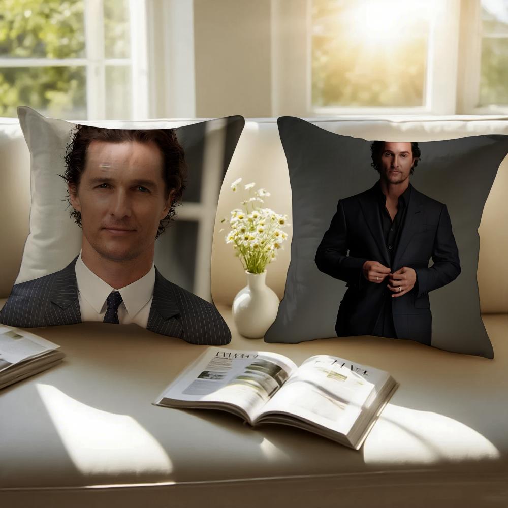 M-Matthew Mcconaughey Pillow Hollywood Actor Cushion Cover Pillowcase Anti-Dustmite Invisible Zipper Short Plush Sofa Cushion