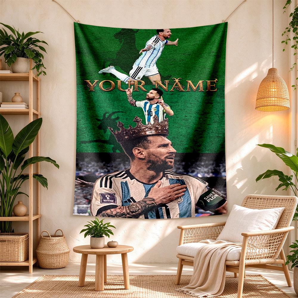 Football Messi Customize Text Tapestry Cozy Personalized Tapestry Non-Fading Color Great for Studio Apartment Four Seasons Decor