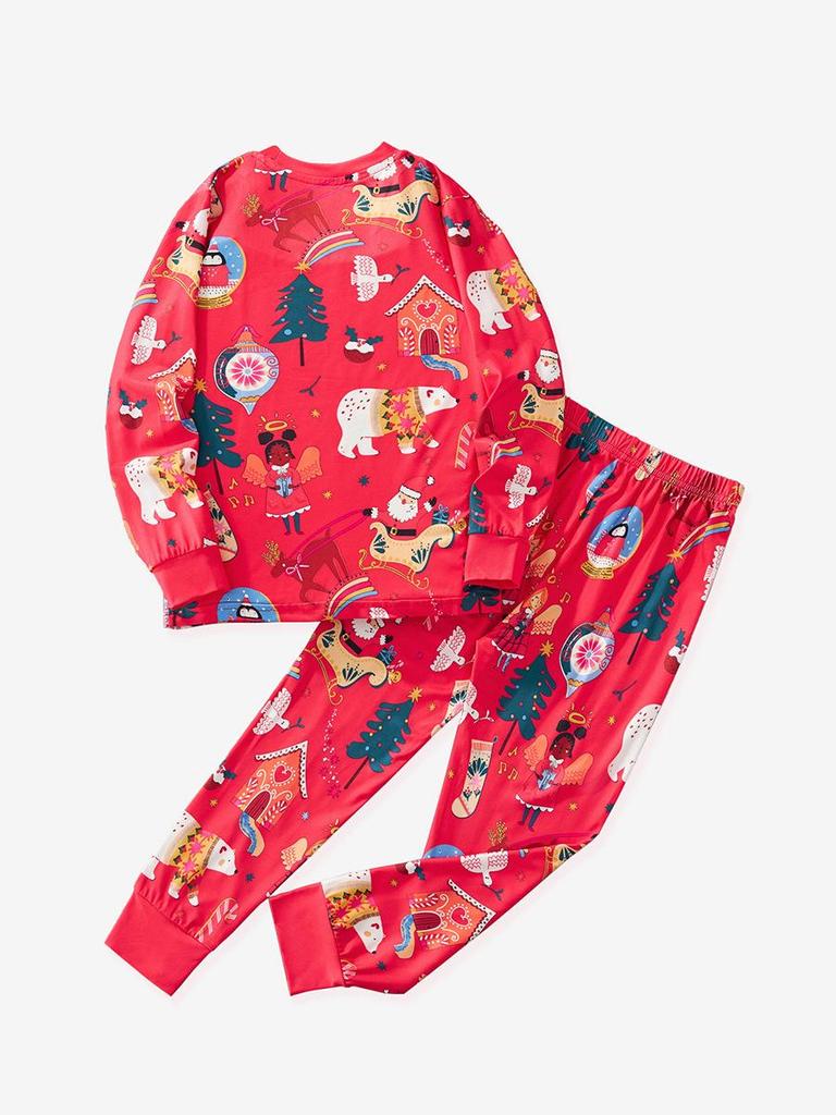 Autumn/Winter Children's Christmas Pajama Set: Cartoon Print Long Sleeve & Pants