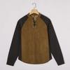 Mens Cowboy Style T-Shirt Vintage Western Design Suede Color Block Lace Up Stand Collar Long Sleeve Tees