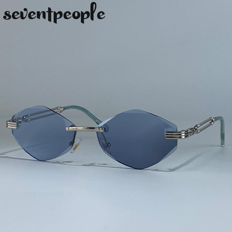 Classic Rimless Hexagon Sunglasses Women  Luxury Brand Vintage Steampunk Metal Outdoor Sun Glasses For Ladies Polygon Shades