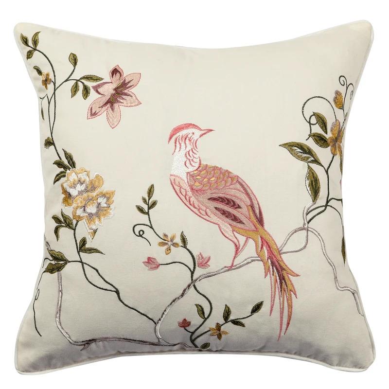 VIKAMA Floral And Bird Print Cushion Cover Rustic Style Fresh Floral Pattern Cushion Living Room And Bedroom Decorative Cushion