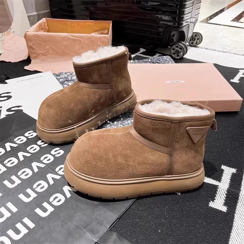 

2025 зима новые капибара матовая кожа утолщенные снежные хлопковые ботинки обувь-хлеб маленькая женская обувь 40 темно-коричневого