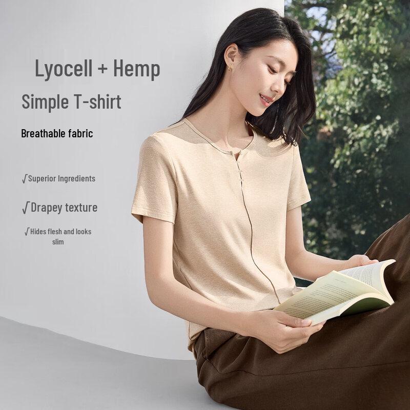 IHIMI Lyocell Hemp V-Neck Short Sleeve Tee XL