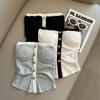 Off-the-Shoulder Dongdaemun Bandeau: Spring/Summer Color-Block Tank with Buttons - Chic Korean Style, Pure Desire.